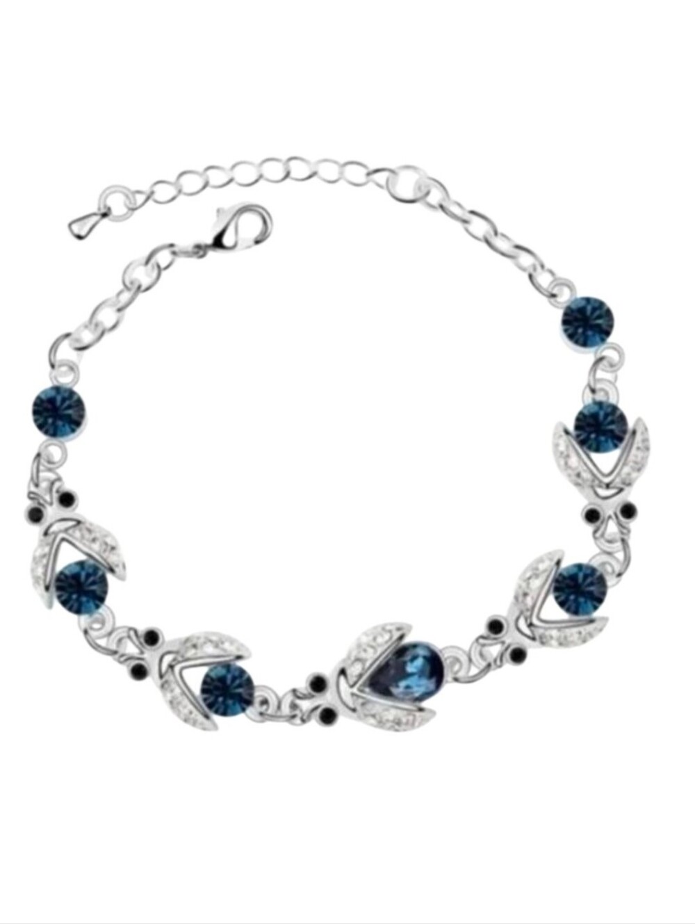 Silver Tone Navy Blue Crystal Beetle Bracelet